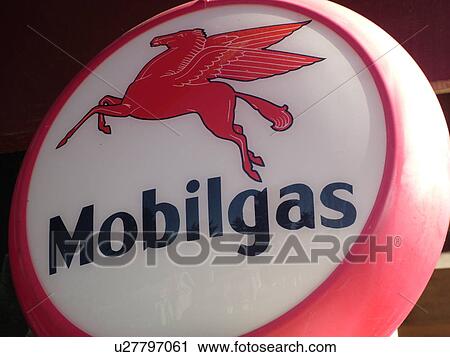 Stock Image -  Littletown, NH, New Hampshire, Antique Gas Station Signs, fuel companies. Fotosearch