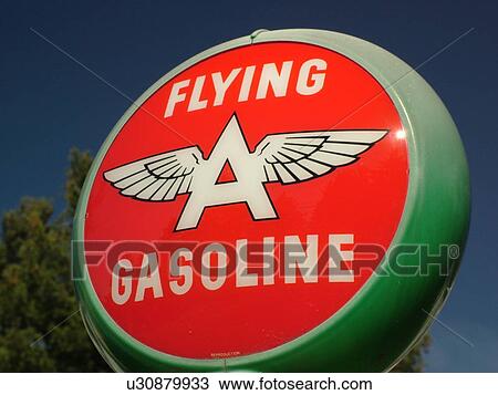 Stock Image -  Littletown, NH, New Hampshire, Antique Gas Station Signs, fuel companies. Fotosearch