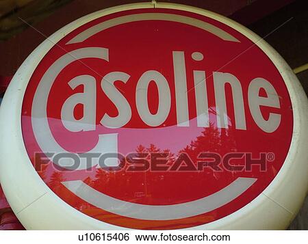 Stock Photograph -  Littletown, NH, New Hampshire, Antique Gas Station Signs. Fotosearch
