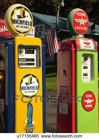 Stock Photography -  Littletown, NH, New Hampshire, Antique Gas Station Pumps. Fotosearch