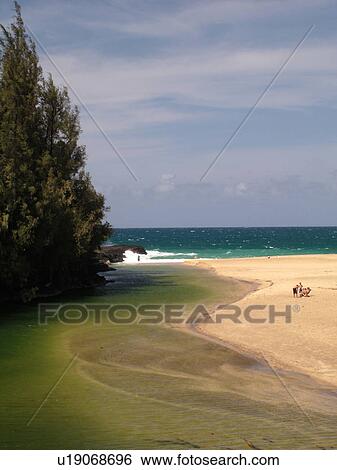 Stock Photograph -  Lumahai, Princeville, Kauai, HI, Hawaii, North Shore, Lumahai River, Lumahai Beach. Fotosearch
