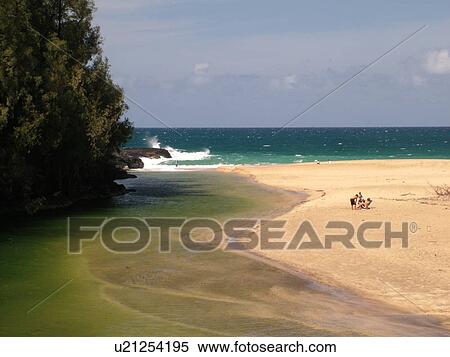 Stock Photography -  Lumahai, Princeville, Kauai, HI, Hawaii, North Shore, Lumahai River, Lumahai Beach. Fotosearch