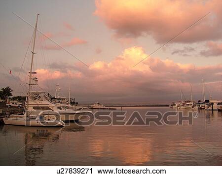 Stock Image -  Maalaea, Maui, HI, Hawaii, marina, sunset. Fotosearch