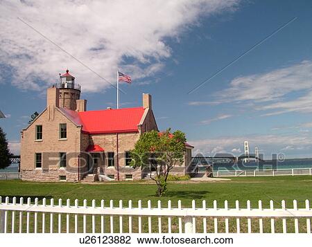 Mackinaw City, MI, Michigan, Lake Michigan, Lake Huron, lighthouse, Mackinaw Bridge View Large Photo Image Stock Image - Mackinaw City, MI, Michigan, Lake Michigan, Lake Huron, lighthouse, Mackinaw Bridge. Fotosearch