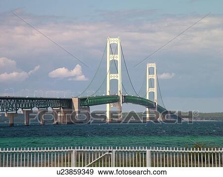 Stock Photo -  Mackinaw City, MI, Michigan, Lake Michigan, Lake Huron, Mackinaw Bridge, Strait of Mackinac. Fotosearch