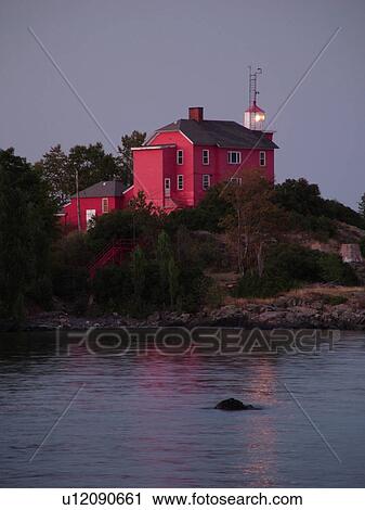 Stock Image -  Marquette, MI, Michigan, Lake Superior, U. S. Coast Guard Lighthouse 1866, Lighthouse Point, Marquette Maritime Museum. Fotosearch