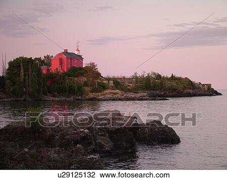 Stock Image -  Marquette, MI, Michigan, Lake Superior, U. S. Coast Guard Lighthouse 1866, Lighthouse Point, Marquette Maritime Museum. Fotosearch