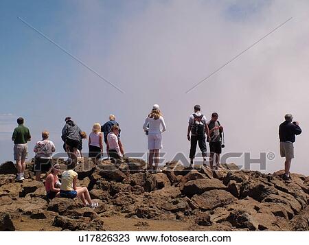 Stock Image -  Maui, HI, Hawaii, Haleakala National Park, Haleakala Visitor Center Overlook, volcano. Fotosearch
