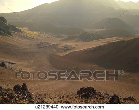 Stock Image -  Maui, HI, Hawaii, Haleakala National Park, Haleakala Visitor Center Overlook, volcano, crater. Fotosearch