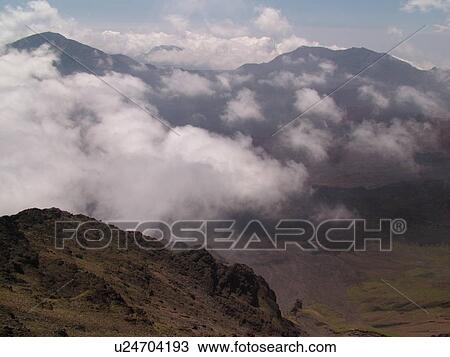 Stock Image -  Maui, HI, Hawaii, Haleakala National Park, Kalahaku Overlook, Summit Depression, volcano. Fotosearch