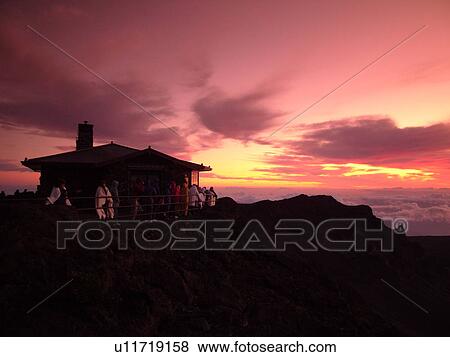 Stock Photo -  Maui, HI, Hawaii, Haleakala National Park, Haleakala Visitor Center Overlook, volcano, sunrise. Fotosearch