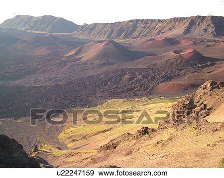 Stock Photo -  Maui, HI, Hawaii, Haleakala National Park, Kalahaku Overlook, Summit Depression, volcano. Fotosearch