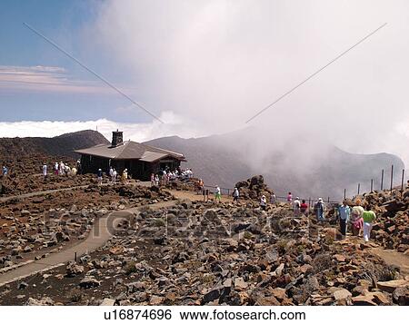 Stock Photograph -  Maui, HI, Hawaii, Haleakala National Park, Haleakala Visitor Center Overlook, volcano, House of the Sun. Fotosearch