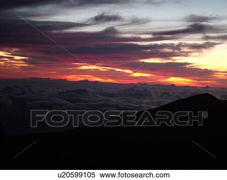 Stock Photography -  Maui, HI, Hawaii, Haleakala National Park, Haleakala Visitor Center Overlook, volcano, sunrise. Fotosearch