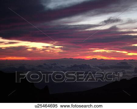 Stock Photography -  Maui, HI, Hawaii, Haleakala National Park, Haleakala Visitor Center Overlook, volcano, sunrise. Fotosearch