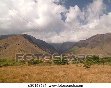 Stock Image -  Maui, HI, Hawaii, West Maui, Kahalawai Mountains. Fotosearch
