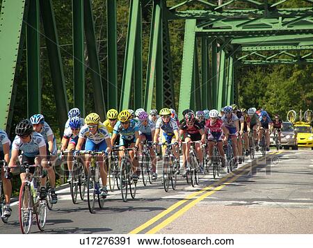 Stock Image -  Middlesex, VT, Vermont, Green Mountain Stage Race, women biking, group. Fotosearch