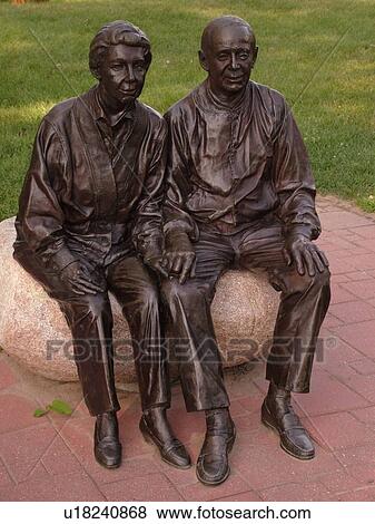 Stock Photo -  Midland, MI, Michigan, Riverfront Park, The Couple statue, Friends of the Gerstackers. Fotosearch