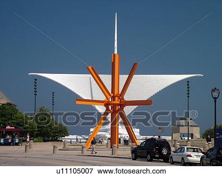 Milwaukee, WI, Wisconsin, Downtown, Milwaukee Art Museum, large orange sculpture View Large Photo Image Stock Photo - Milwaukee, WI, Wisconsin, Downtown, Milwaukee Art Museum, large orange sculpture. Fotosearch