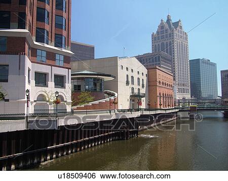 Stock Photograph -  Milwaukee, WI, Wisconsin, Downtown, skyline, Milwaukee River. Fotosearch