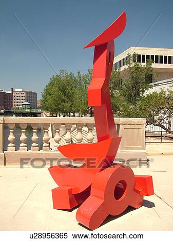 Stock Photography -  Milwaukee, WI, Wisconsin, Downtown, red sculpture. Fotosearch