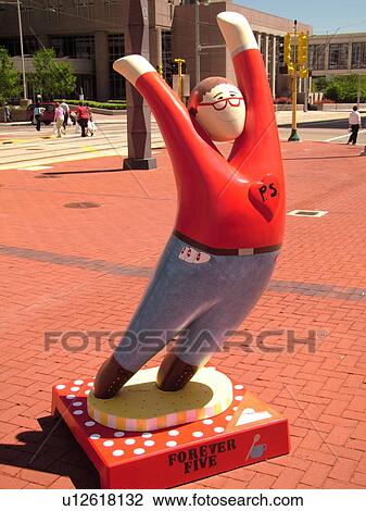 Stock Image -  Minneapolis, MN, Minnesota, Twin Cities, Downtown, City Park, Forever Five statue. Fotosearch