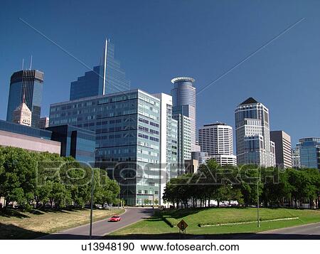 Stock Image -  Minneapolis, MN, Minnesota, Twin Cities, Downtown skyline. Fotosearch