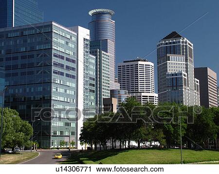 Stock Image -  Minneapolis, MN, Minnesota, Twin Cities, Downtown skyline. Fotosearch