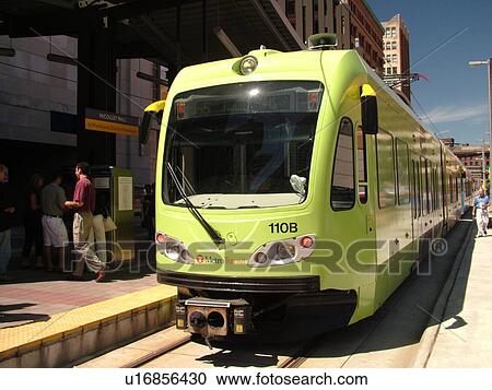 Stock Image -  Minneapolis, MN, Minnesota, Twin Cities, Downtown, Metro Transit, light rail, tram, train. Fotosearch