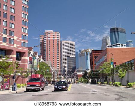 Stock Image -  Minneapolis, MN, Minnesota, Twin Cities, Downtown skyline. Fotosearch