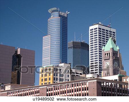 Stock Image -  Minneapolis, MN, Minnesota, Twin Cities, Downtown skyline. Fotosearch
