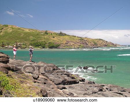 Stock Image -  Molokai, HI, Hawaii, East Molokai, Rock Point Overlook, Twenty Mile Beach. Fotosearch