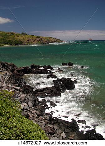 Stock Photo -  Molokai, HI, Hawaii, East Molokai, Rock Point Overlook, Twenty Mile Beach. Fotosearch