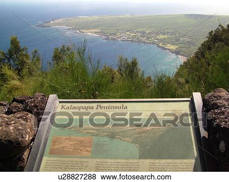 Stock Photo -  Molokai, HI, Hawaii, Kalaupapa National Historical Park, peninsula, overlook. Fotosearch