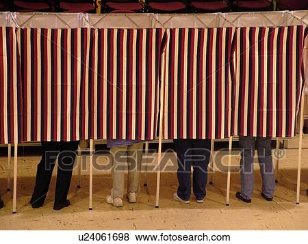 Stock Photo -  Montpelier, VT, Vermont, City Hall, interior, Election Day, 2004, Voting Booths. Fotosearch