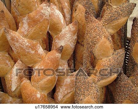 Picture -  Montpelier, VT, Vermont, Farmer's Market, fresh baked breads. Fotosearch