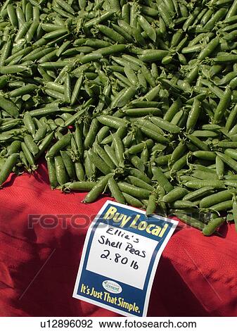 Stock Image -  Montpelier, VT, Vermont, Farmer's Market, shell peas. Fotosearch