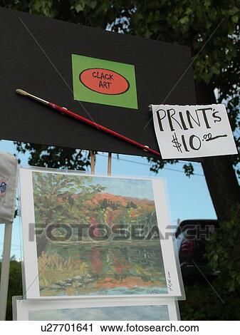 Stock Image -  Montpelier, VT, Vermont, Farmer's Market, paintings, prints. Fotosearch