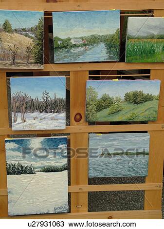 Stock Image -  Montpelier, VT, Vermont, Farmer's Market, paintings, prints. Fotosearch