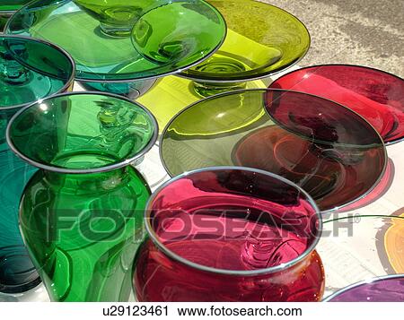 Stock Image -  Montpelier, VT, Vermont, Farmer's Market, hand-made glassware. Fotosearch