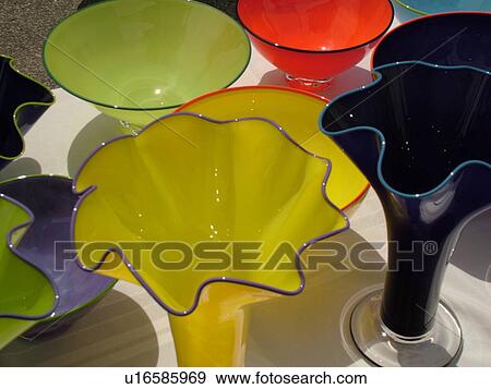 Stock Photo -  Montpelier, VT, Vermont, Farmer's Market, hand-made glassware. Fotosearch