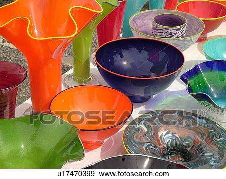 Stock Photo -  Montpelier, VT, Vermont, Farmer's Market, hand-made glassware. Fotosearch