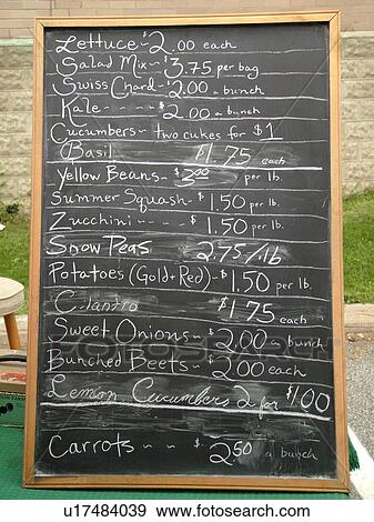 Montpelier, VT, Vermont, Farmer's Market, chalk board, prices for produce View Large Photo Image Stock Photo - Montpelier, VT, Vermont, Farmer's Market, chalk board, prices for produce. Fotosearch