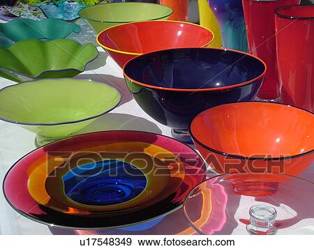 Stock Photo -  Montpelier, VT, Vermont, Farmer's Market, hand-made glassware. Fotosearch