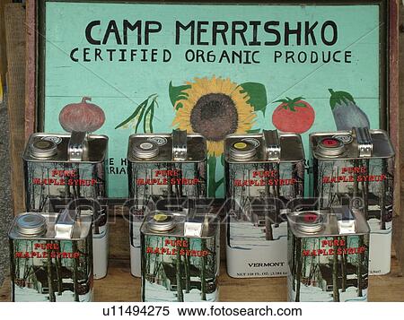Stock Photography -  Montpelier, VT, Vermont, Farmer's Market, Pure Maple Syrup, Product of Vermont. Fotosearch