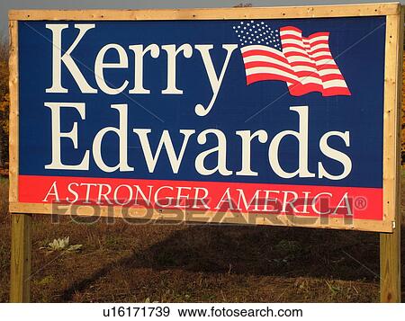 Stock Photo -  Montpelier, VT, Vermont, Kerry, Edwards Election sign for 2004. Fotosearch