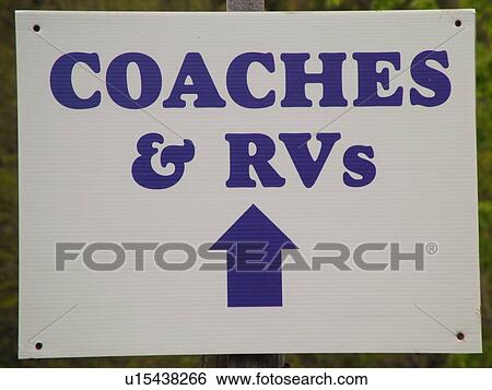 Stock Photograph -  Montpelier, VT, Vermont, Morse Farm, parking signs, Coaches & RV parking. Fotosearch