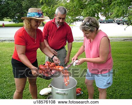 Montpelier, VT, Vermont, picking up boiled lobster, picnic, adult friends, 3, fourth of July View Large Photo Image Stock Photo - Montpelier, VT, Vermont, picking up boiled lobster, picnic, adult friends, 3, fourth of July. Fotosearch
