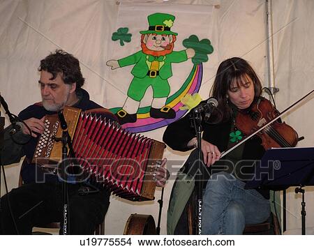 Picture -  Montpelier, VT, Vermont, St. Patrick's Day, musicians, performing, celebration. Fotosearch