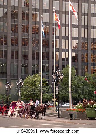 Stock Image -  Montreal, Canada, QC, Quebec, Old Montreal, Place d'Armes, carriage ride. Fotosearch